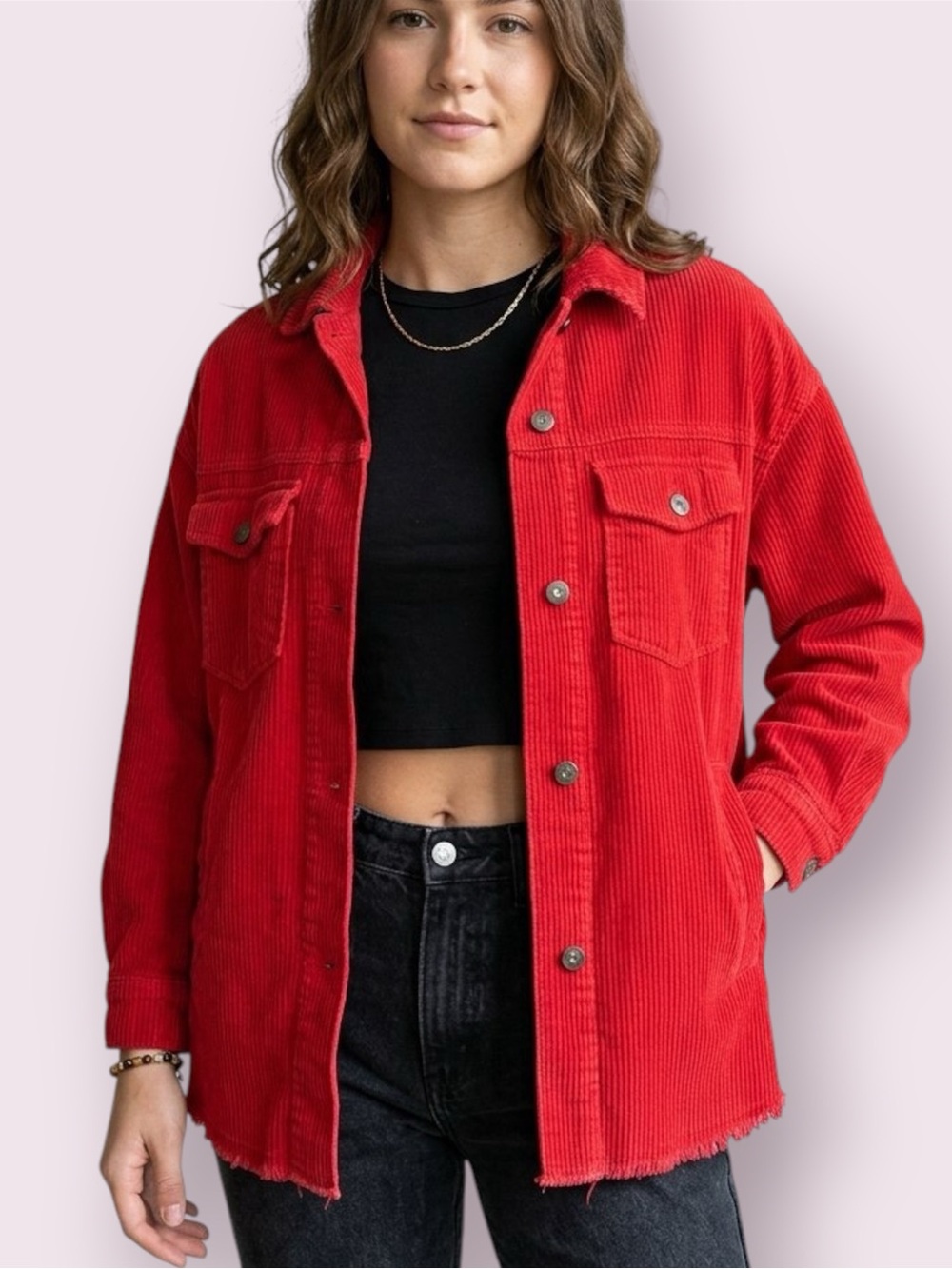 Zara Oversized Red Corduroy Button Up Shirt Jacket Shacket Size XS